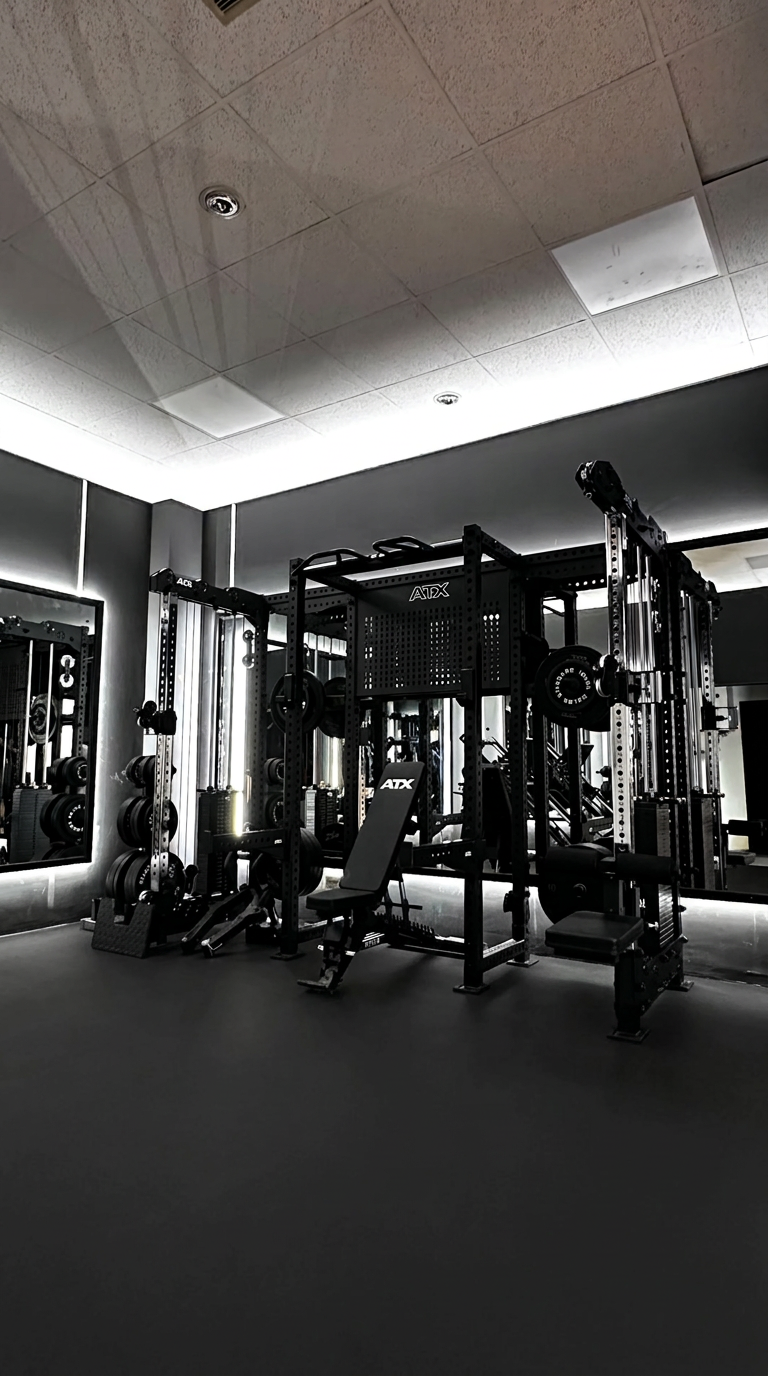 Power rack ATX con cavi e panca piana nel nuovo studio privato di personal training a Trento